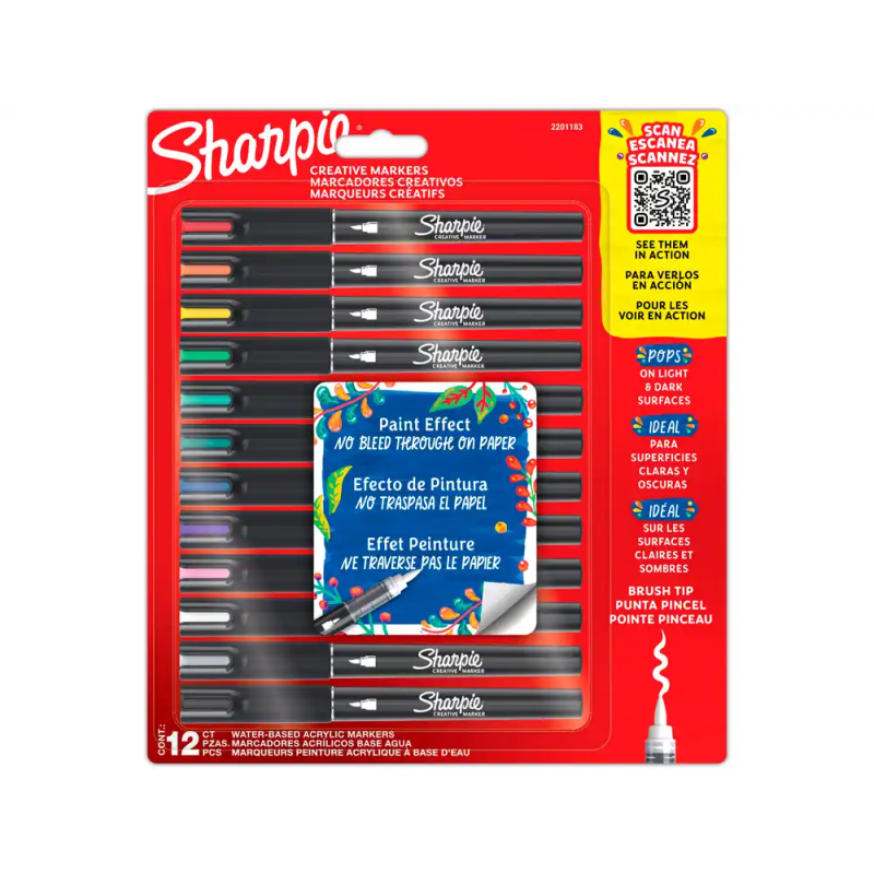 Rotulador sharpie acrilico punta pincel blister de 12 unidades colores surtidos