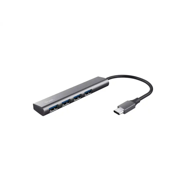 Hub trust halyx 4 puertos usb-a conexion usb-c color gris