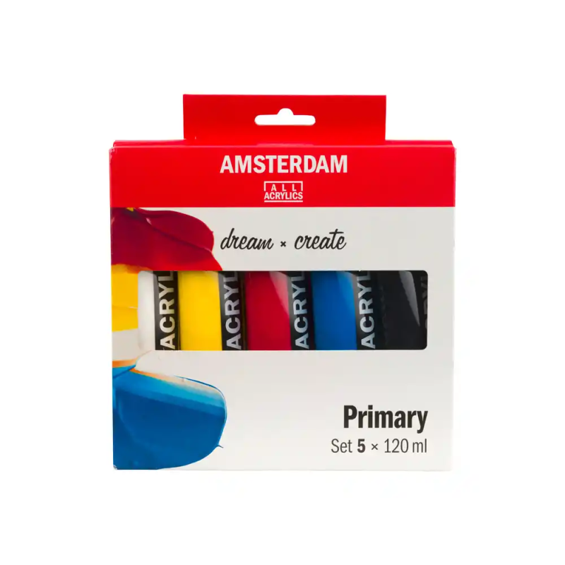 Pintura acrilica amsterdam bote 120 ml caja de 5 unidades colores basicos surtidos