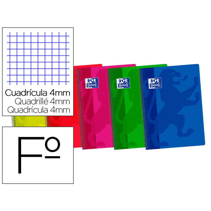 Bloc espiral oxford tapa plastico optik paper folio 80 hojas 90 gr cuadros 4 mm