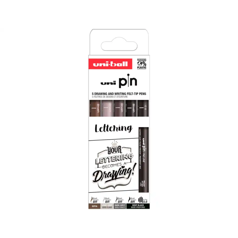 Rotulador uniball pin lettering blister de 5 unidades colores surtidos