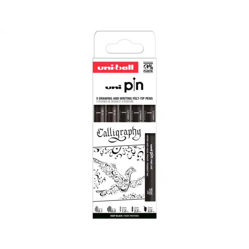 Rotulador uniball pin caligrafico color negro blister de 5 unidades