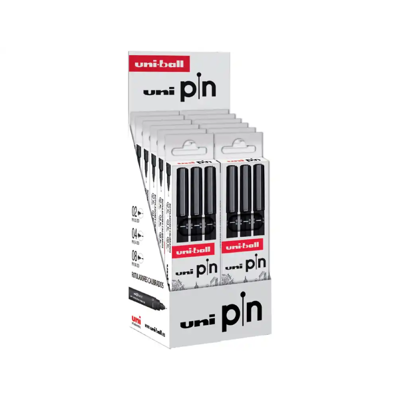 Rotulador uniball pin calibrado micrometrico color negro expositor de 12 blister de 3 unidades