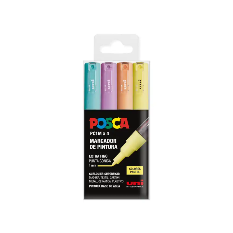 Rotulador uni posca pc-1m marcador de pintura punta extrafina 0,7 mm blister de 4 unidades colores pastel