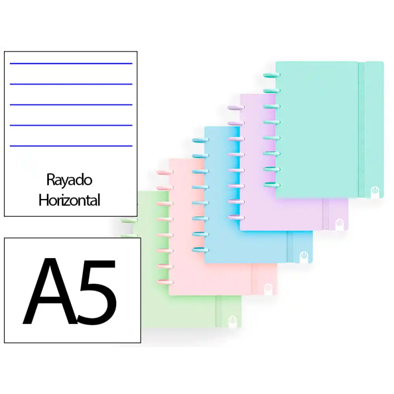 Cuaderno ingeniox foam a5 80h rayado horizontal colores pastel surtidos