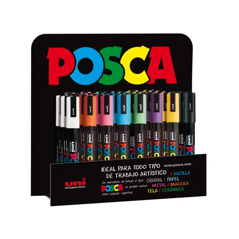 Rotulador uni posca pc-5m/3d marcador de pintura punta conica 1,8-2,5 mm expositor de 36 unidades colores