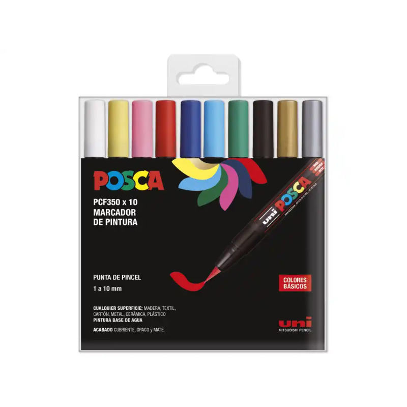 Rotulador uni posca pcf-350/10c marcador de pintura punta de pincel blister de 10 unidades