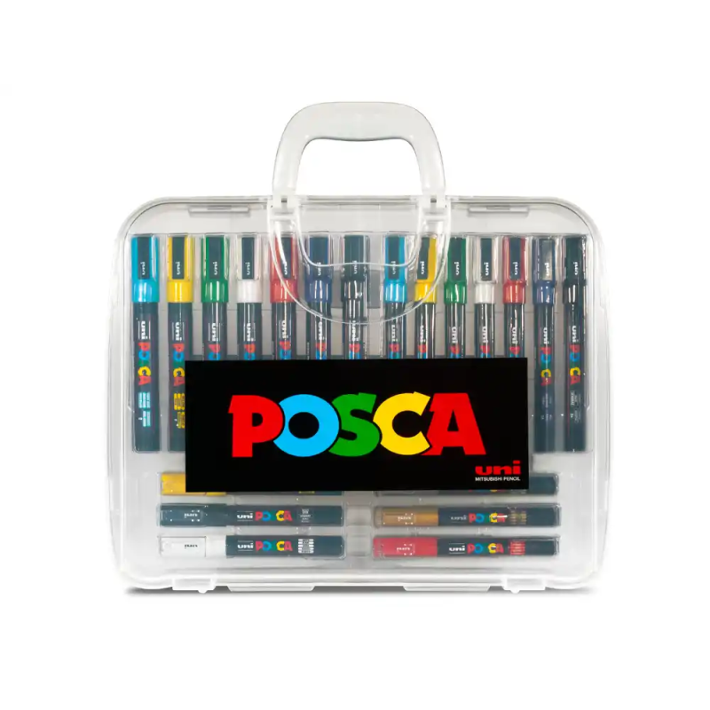 Rotulador uni posca marcador de pintura punta conica maletin pvc de 20 unidades colores surtidos