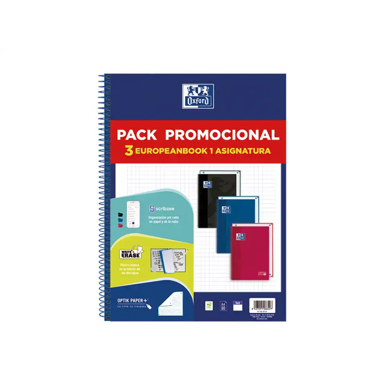 Cuaderno espiral oxford ebook 1 school tapa extradura din a4+ 80h cuadro 5 mm pack de 3 unidades colores surtidos