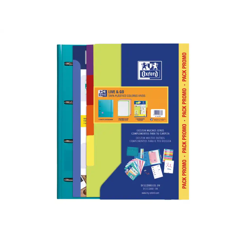 Carpeta con recambio oxford ebinder l&g vivos din a4+ 4 anillas 35 mm recambio 80 h cuadro 5 mm + juego 5