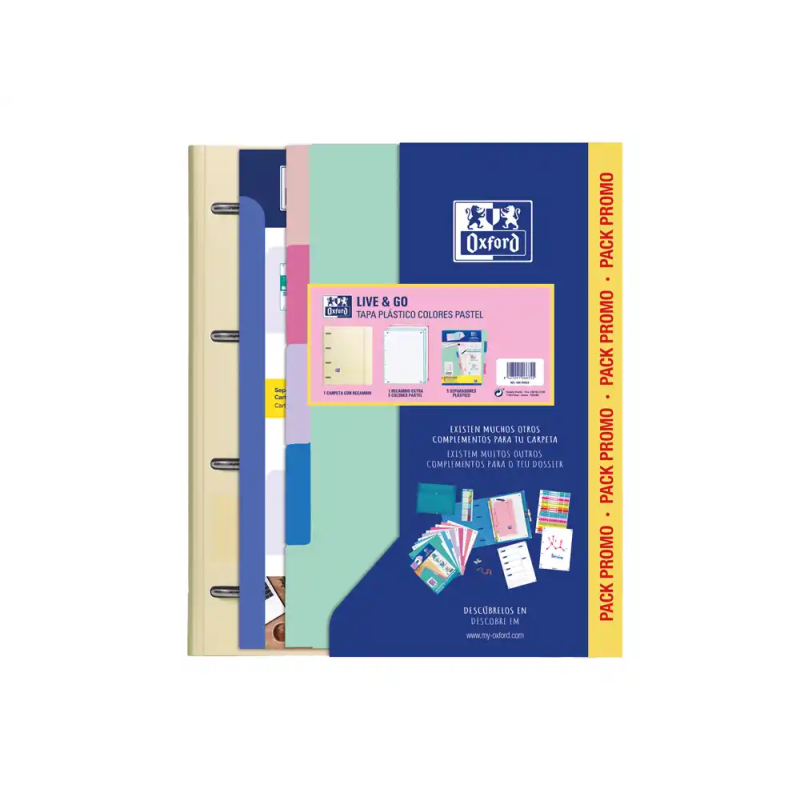 Pack carpeta con recambio oxford ebinder l&g pastel + recambio 4 anillas 80 h + juego 5 separadores