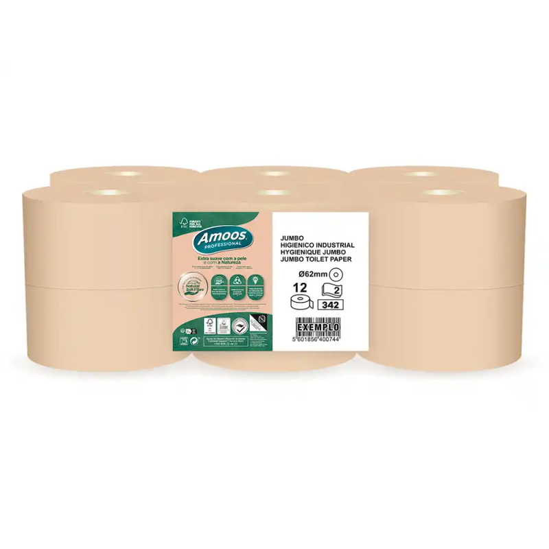 Papel higienico amoos naturally jumbo professional 2 capas pasta cruda paquete de 12 rollos 120 m
