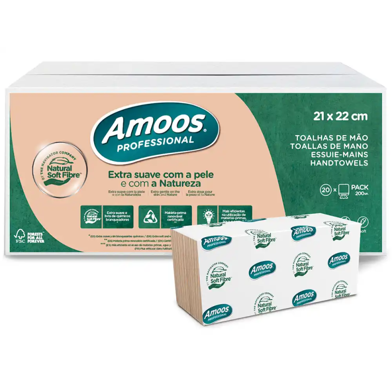 Toalla secamanos amoos professional naturally soft 2 capas pasta cruda 21x22 cm paquete de 200 unidades