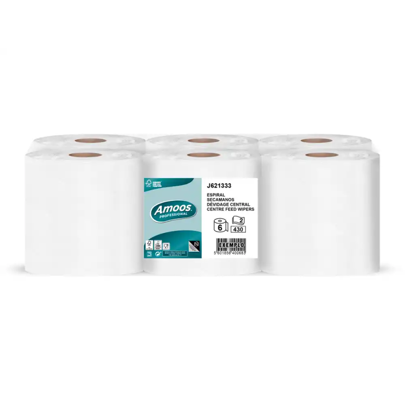Papel secamanos amoos efficiency professional 2 capas color blanco paquete de 6 rollos