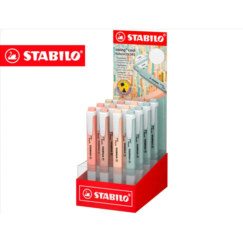 Rotulador stabilo fluorescente fino swing cool nature colors expositor de 16 unidades colores surtidos