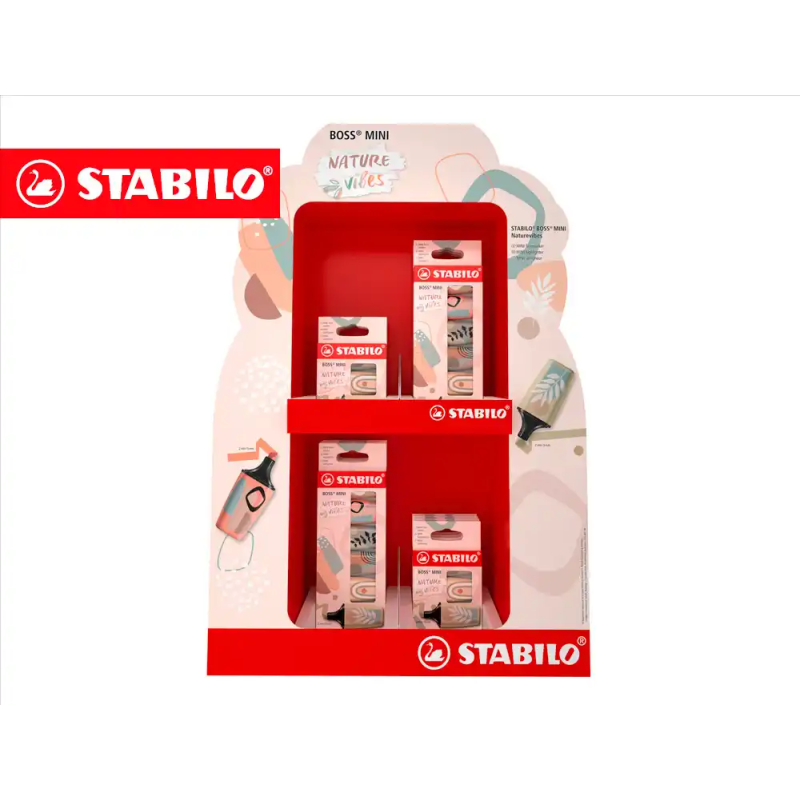Rotulador stabilo boss fluorescente mini naturevibes expositor de 8 estuches de 3 unidades + 8 estuches de 6