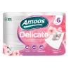 Papel higienico amoos delicate 3 capas color blanco paquete de 6 rollos 20 m