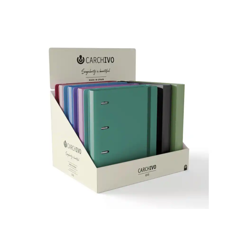 Carpeta carchivo 360 style+soft 4 anillas 20 mm pp rigido foam a4 con gomilla expositor de 10 unidades