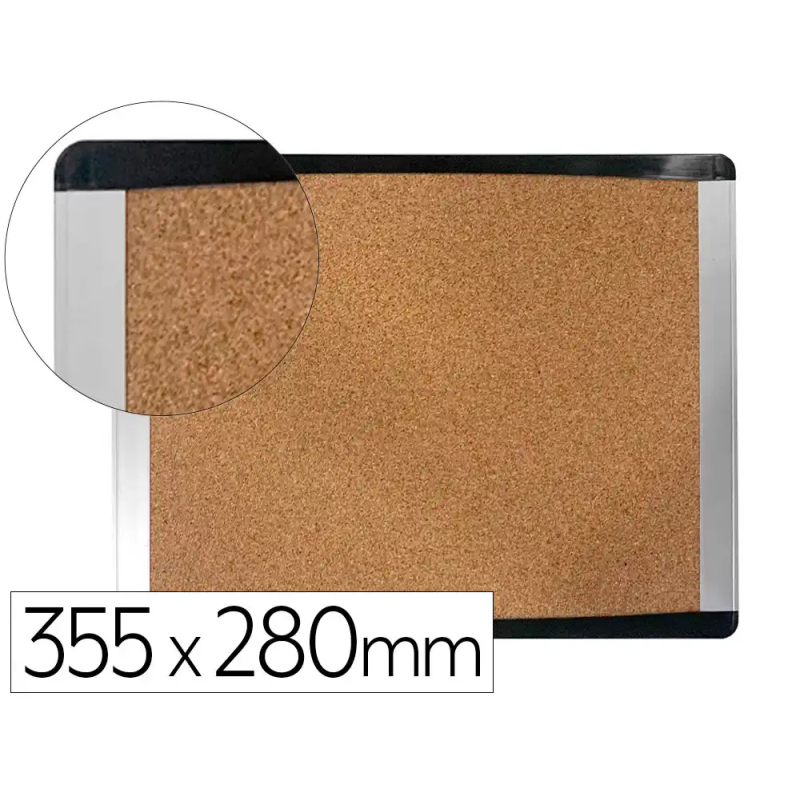 Pizarra corcho bi-office inka reciclado marco de aluminio y laterales plastico negro 355x280 mm