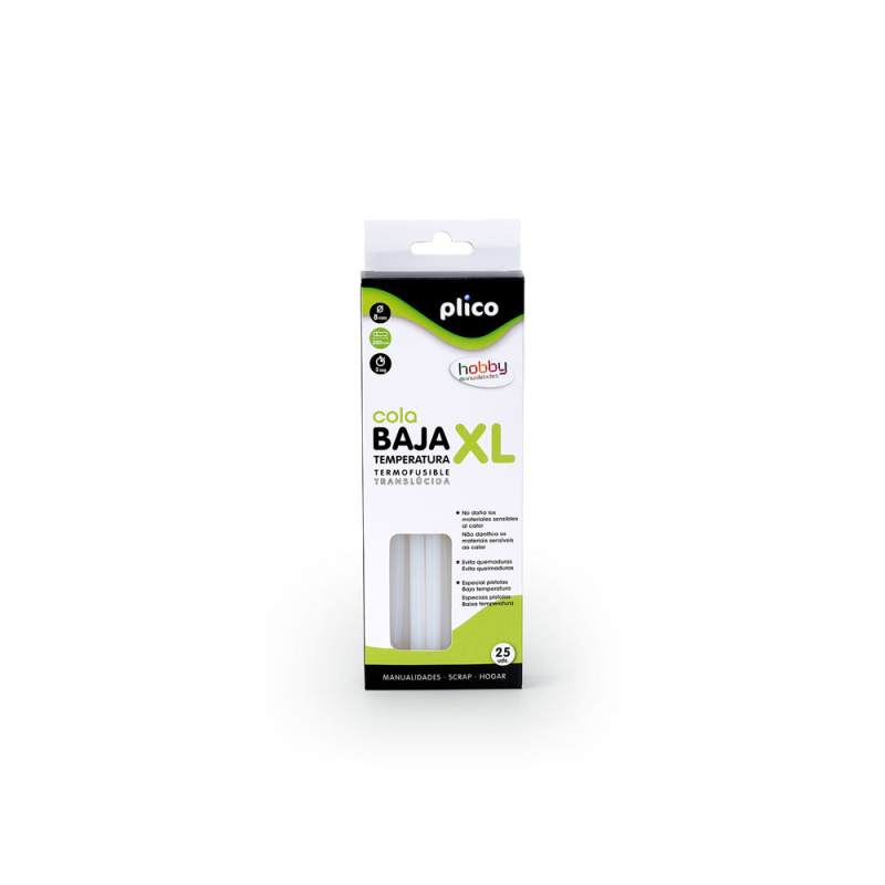Barra termofusible plico cola mini xl baja temperatura 8 mm diametro x 200 mm de alto blister de 25 unidades