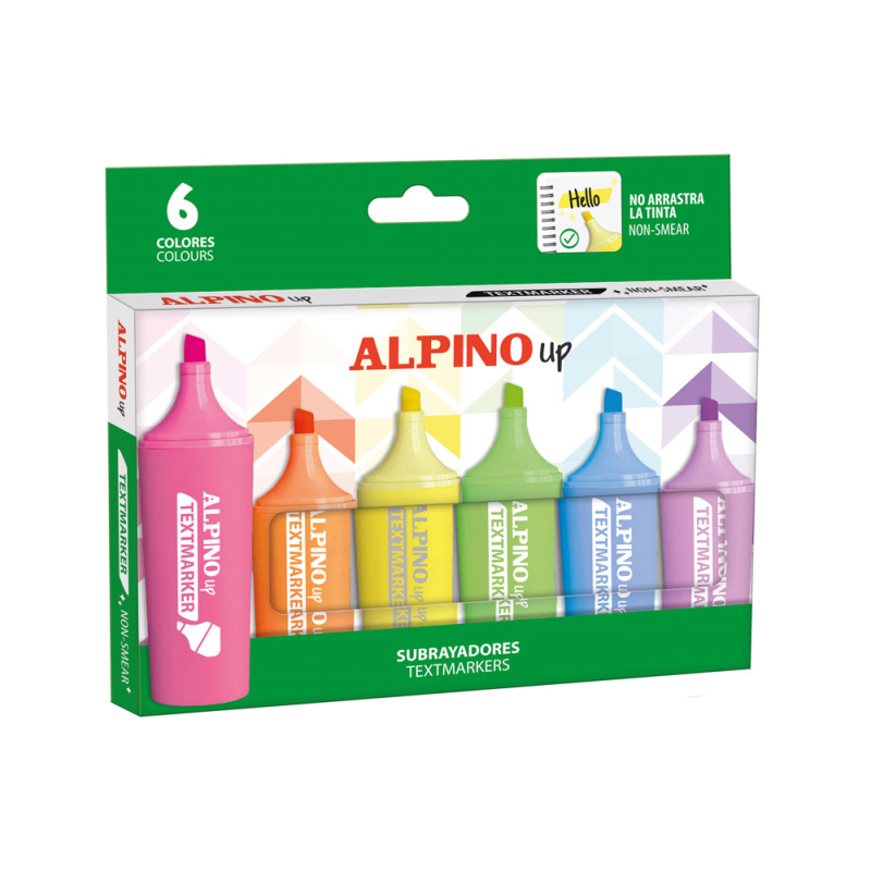 Rotulador fluorescente alpino up caja de 6 unidades colores surtidos