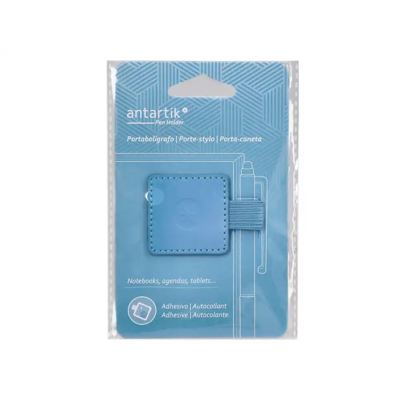 Portaboligrafo autoadhesivo antartik para cuaderno note con elastico hasta 15 mm grosor 1 mm azul claro 40x40