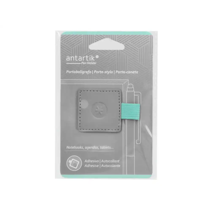 Portaboligrafo autoadhesivo antartik para cuaderno note con elastico hasta 15 mm grosor 1mm gris y turquesa