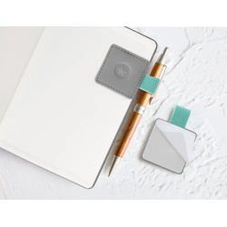 Portaboligrafo autoadhesivo antartik para cuaderno note con elastico hasta 15 mm grosor 1mm gris y turquesa