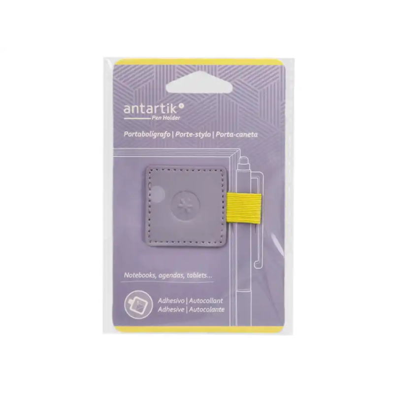 Portaboligrafo autoadhesivo antartik para cuaderno note con elastico hasta 15 mm grosor 1mm morado y amarillo
