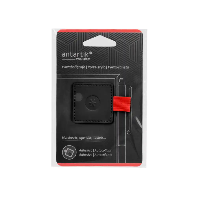 Portaboligrafo autoadhesivo antartik para cuaderno note con elastico hasta 15 mm grosor 1mm negro y rojo