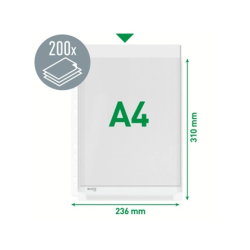 Funda multitaladro leitz con fuelle din a4 con refuerzo 170 mc cristal pack de 10 unidades