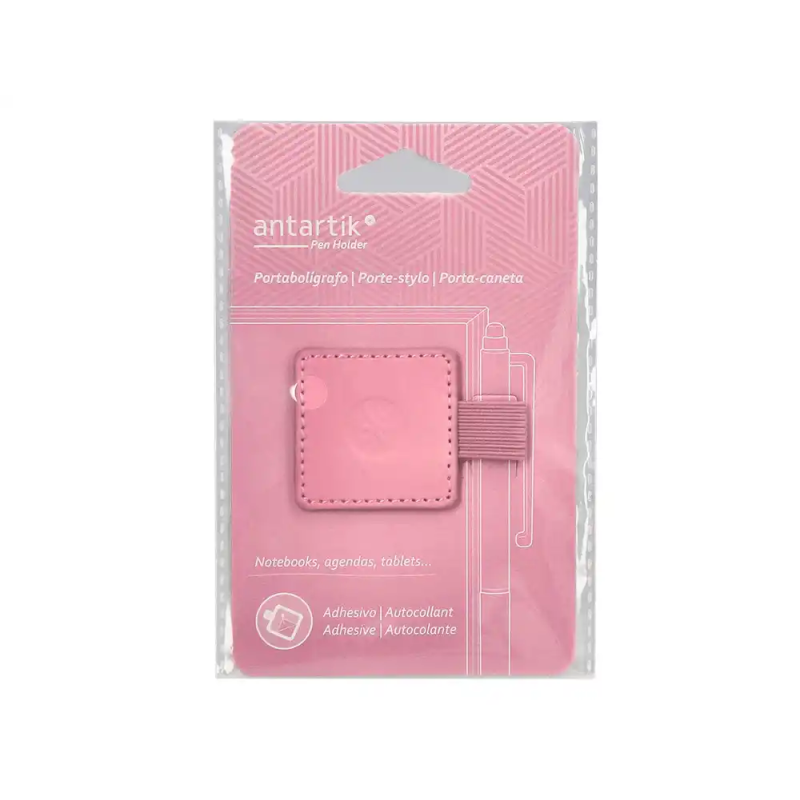 Portaboligrafo autoadhesivo antartik para cuaderno note con elastico hasta 15 mm grosor 1mm rosa 40x40 mm