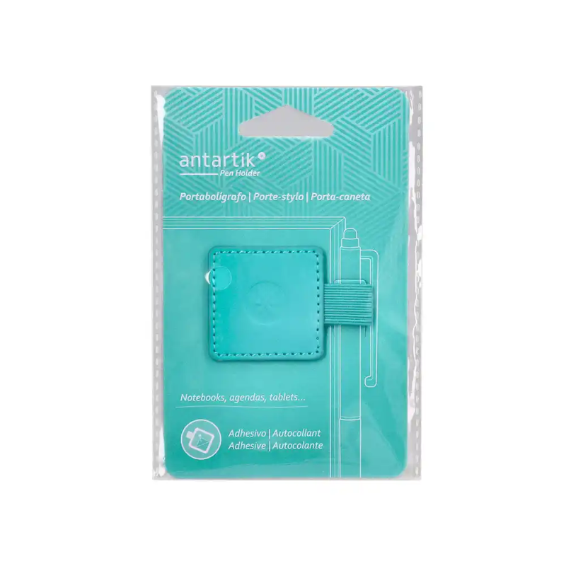 Portaboligrafo autoadhesivo antartik para cuaderno note con elastico hasta 15 mm grosor 1mm turquesa 40x40