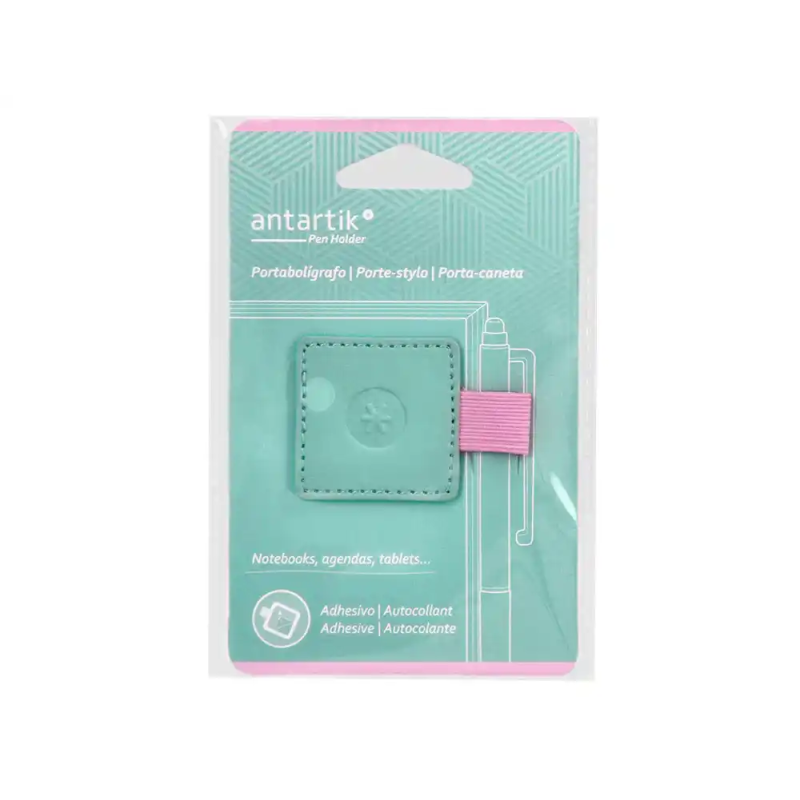 Portaboligrafo autoadhesivo antartik para cuaderno note con elastico hasta 15 mm grosor 1mm turquesa y rosa