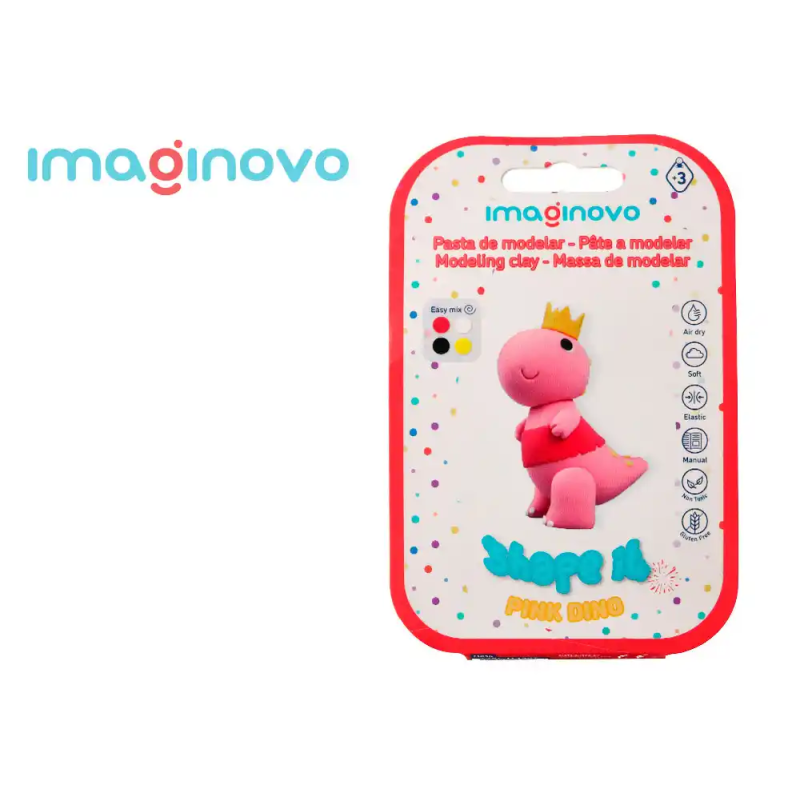 Pasta para modelar imaginovo de secado al aire set de colores surtidos con instrucciones dinosaurio rosa