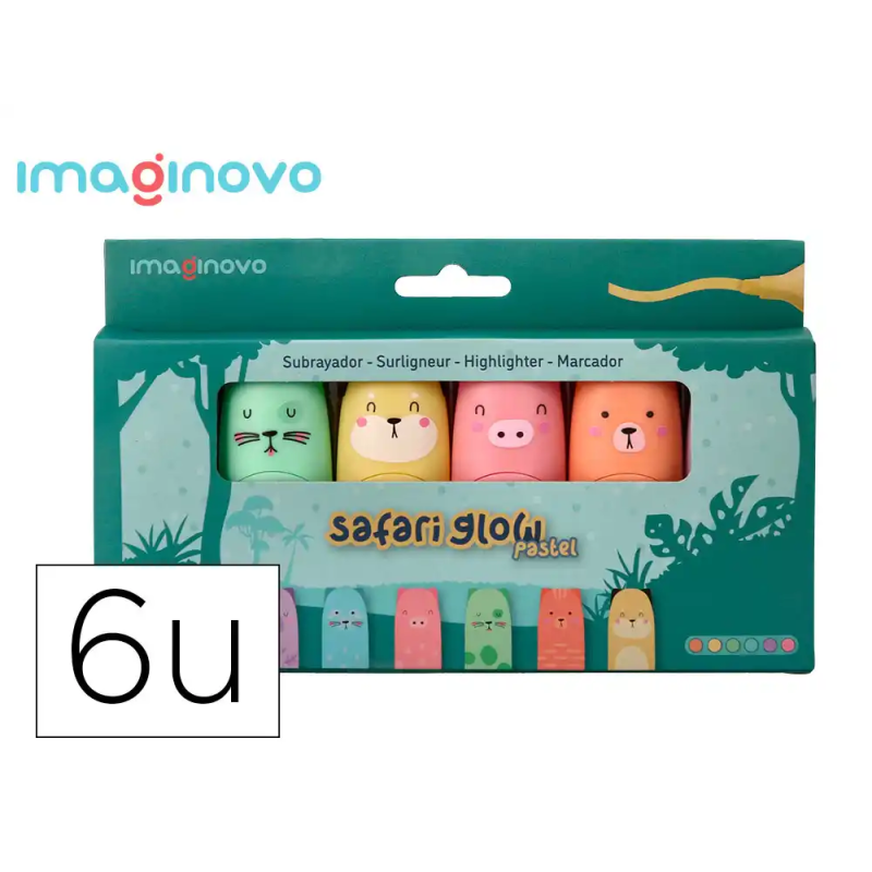 Rotulador imaginovo fluorescente safari glow pastel animales caja 6 unidades surtidas