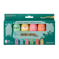 Rotulador imaginovo fluorescente safari glow pastel animales caja 6 unidades surtidas