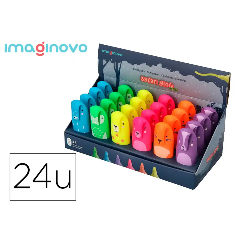 Rotulador imaginovo fluorescente safari glow neon animales y clip surtidos