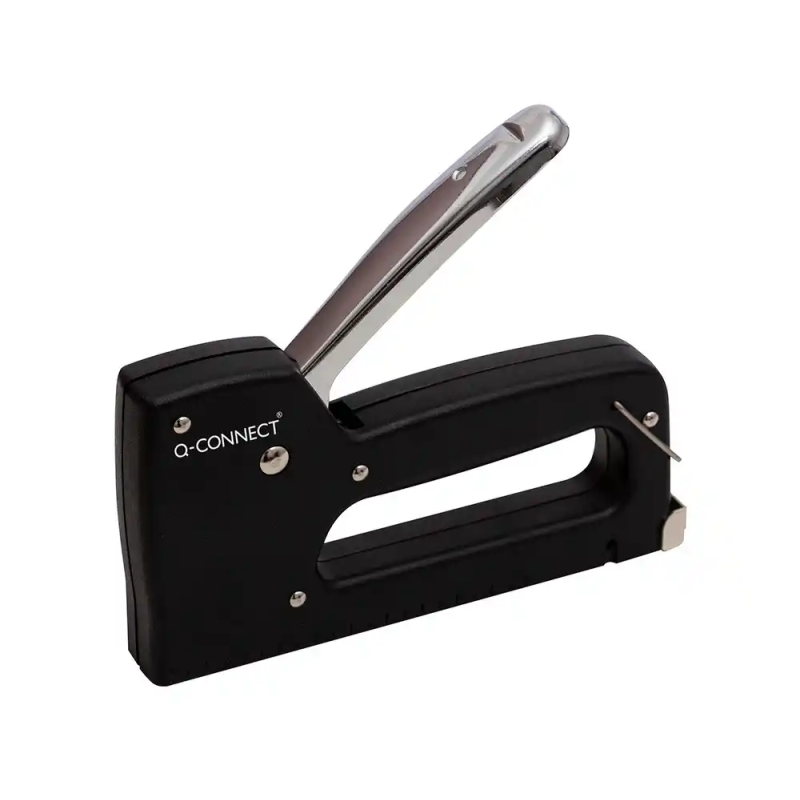 Grapadora q-connect clavadora manual ligera con cuerpo de plastico resistente color negro usa grapas 23/6-8