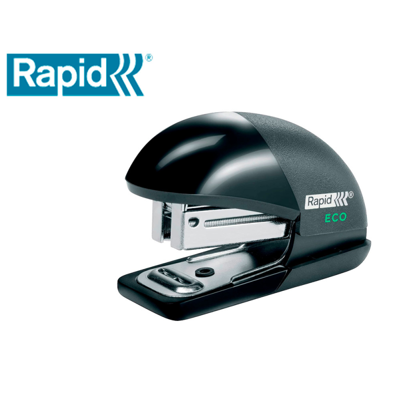 Grapadora rapid mini fashion eco plastico 100% reciclado capacidad 10 hojas usa grapas 24/6 y 26/6 color negro