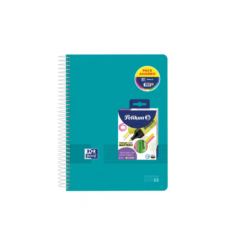 Cuaderno espiral oxford europeanbook 8 tapa polipropileno live&go din a4+ 120h cuadro 5 mm + pack 4 rot