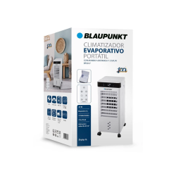 Climatizador evaporativo blaupunkt 65w deposito 8l 3 velocidades hasta 20 m2 con ruedas y mando color blanco