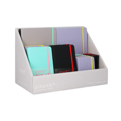 Cuaderno con gomilla antartik note tapa dura bicolor a5/a6/a7 expositor de 20 unidades surtidas