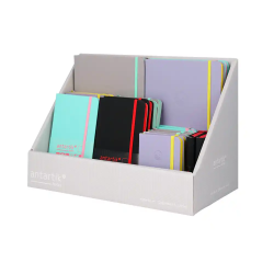 Cuaderno con gomilla antartik note tapa dura bicolor a5/a6/a7 expositor de 20 unidades surtidas
