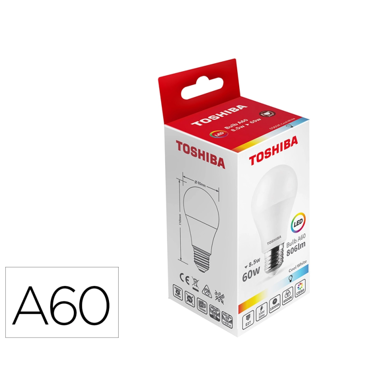 Bombilla led toshiba a60 e27 8.5w 6500k luz fria