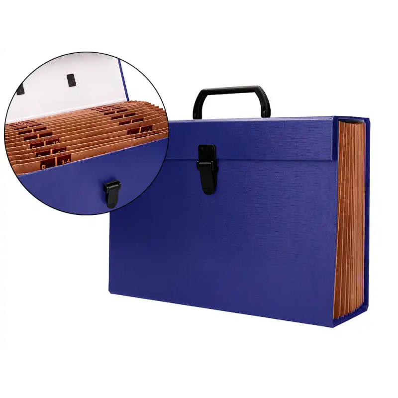 Maletin liderpapel con fuelle y asa carton forrado 19 departamentos 255x390x120 mm color azul