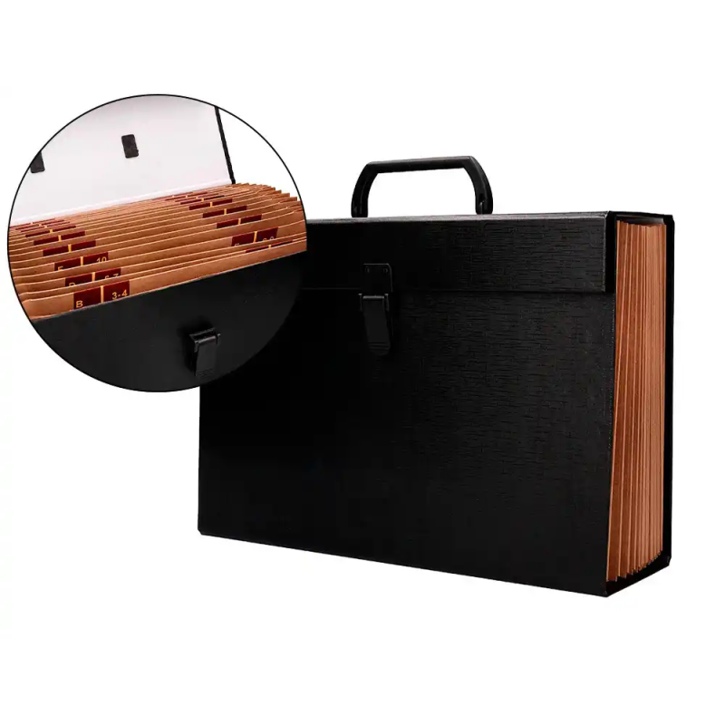 Maletin liderpapel con fuelle y asa carton forrado 19 departamentos 255x390x120 mm color negro