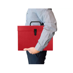 Maletin liderpapel con fuelle y asa carton forrado 19 departamentos 255x390x120 mm color rojo