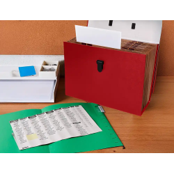 Maletin liderpapel con fuelle y asa carton forrado 19 departamentos 255x390x120 mm color rojo