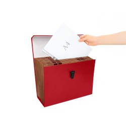 Maletin liderpapel con fuelle y asa carton forrado 19 departamentos 255x390x120 mm color rojo